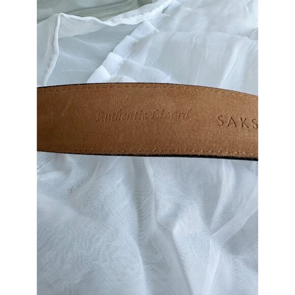 Saks Fifth Ave Mens 38 Brown Dress Belt Genuine LIZARD Leather gold buckle - Picture 6 of 7